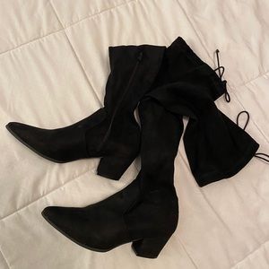 Thigh high suede booties
